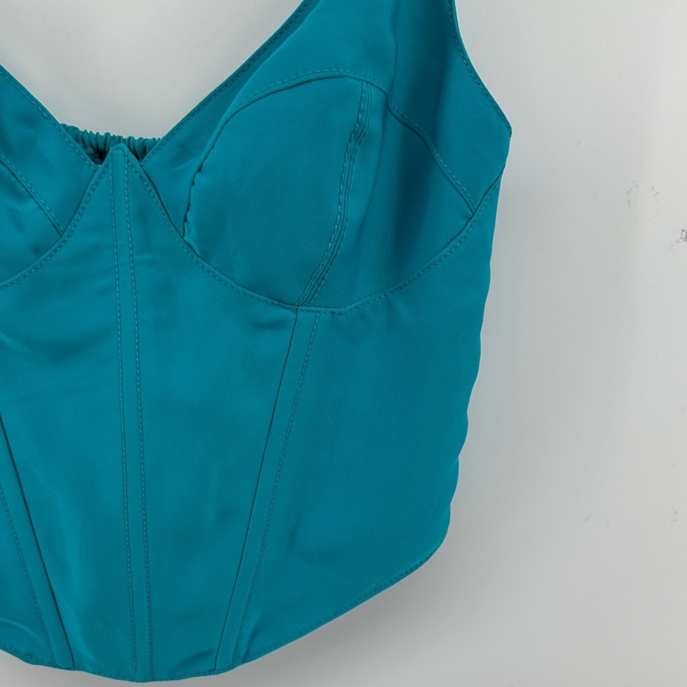 UrbanOutfitter Y2K FairycoreCottagecore Steampunk Corset TealBustier CropTop SzM - Picture 4 of 14